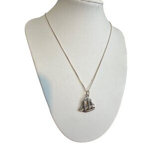 Vintage Sterling Silver Clipper Ship Pendant Necklace Box Chain 18" Estate 5.10g